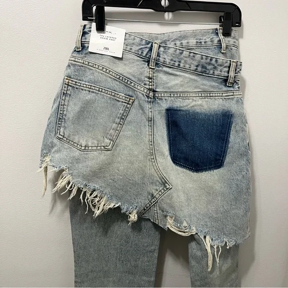Zara The Layered Denim Skirt Over Jeans Size 2 - Picture 9 of 16